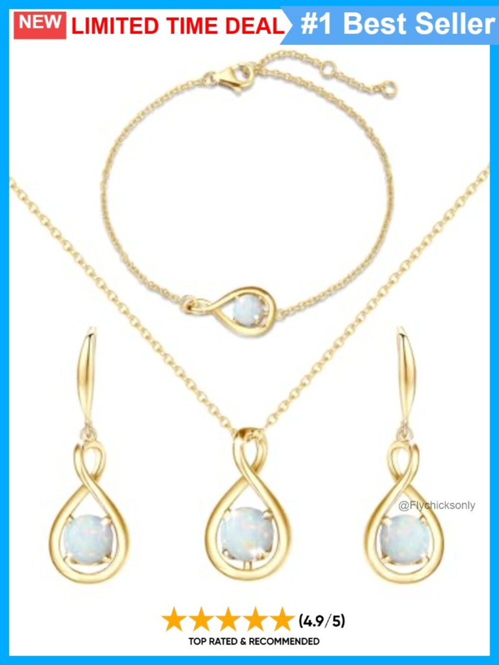 Sterling Silver Yellow Gold Plated Opal Infinity Jewelry Set for Women